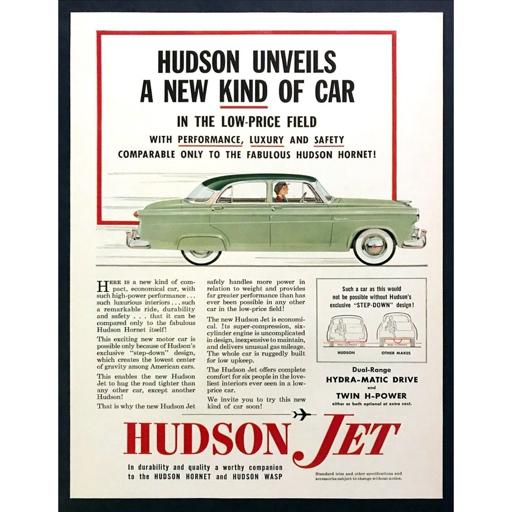 1953 Hudson Jet 4-door Sedan art "New Kind of Compact Car" vintage print ad